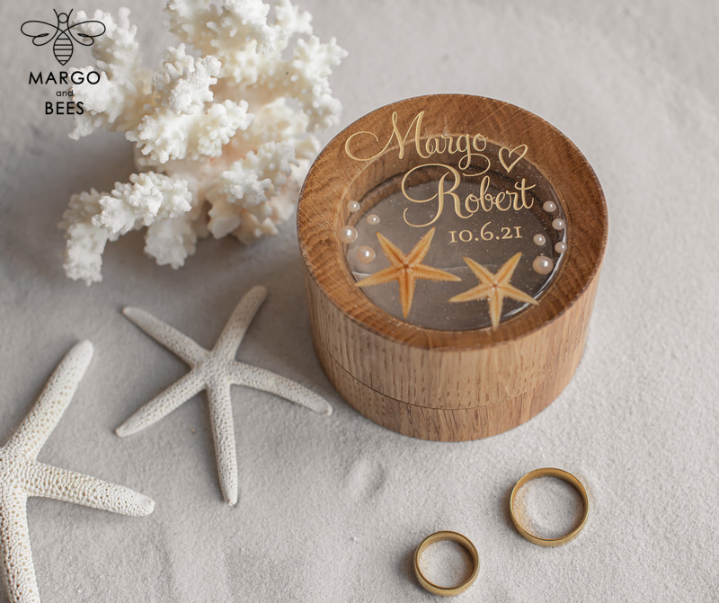 Beach wedding ring  bearers, Handmade wedding ring box • Real Starfish ring bearer box • wood luxury ring box-3