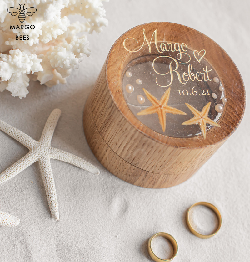 Beach wedding ring  bearers, Handmade wedding ring box • Real Starfish ring bearer box • wood luxury ring box-4