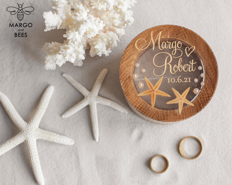Beach wedding ring  bearers, Handmade wedding ring box • Real Starfish ring bearer box • wood luxury ring box-5