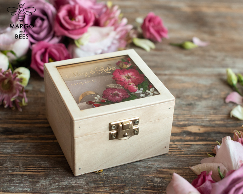 Handmade wedding ring box • Real Flowers ring bearer box • wood luxury ring box-6