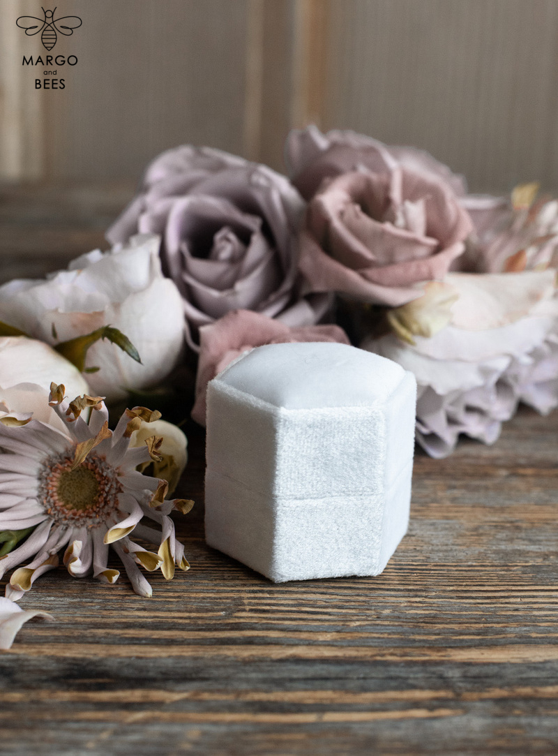 Velvet wedding bearers, Cream glam wedding ring box  • handmade ring bearer box • velvet luxury ring box-1
