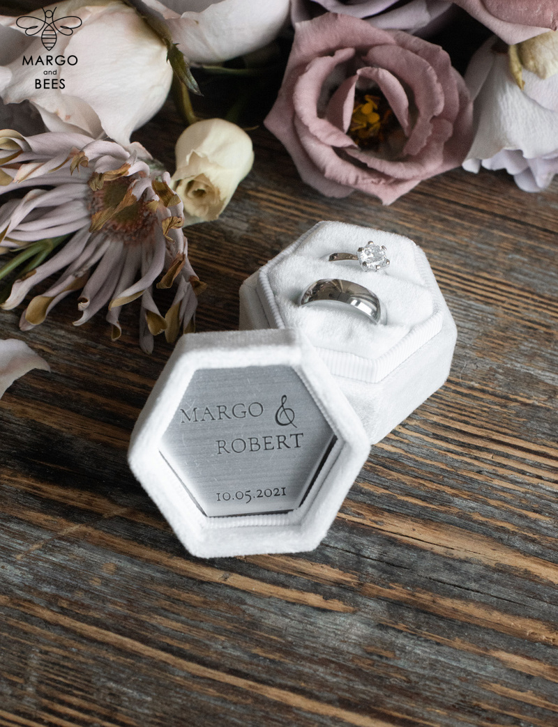 Velvet wedding bearers, Cream glam wedding ring box  • handmade ring bearer box • velvet luxury ring box-2