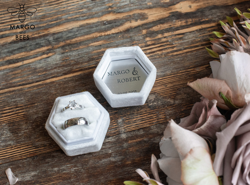 Velvet wedding bearers, Cream glam wedding ring box  • handmade ring bearer box • velvet luxury ring box-4