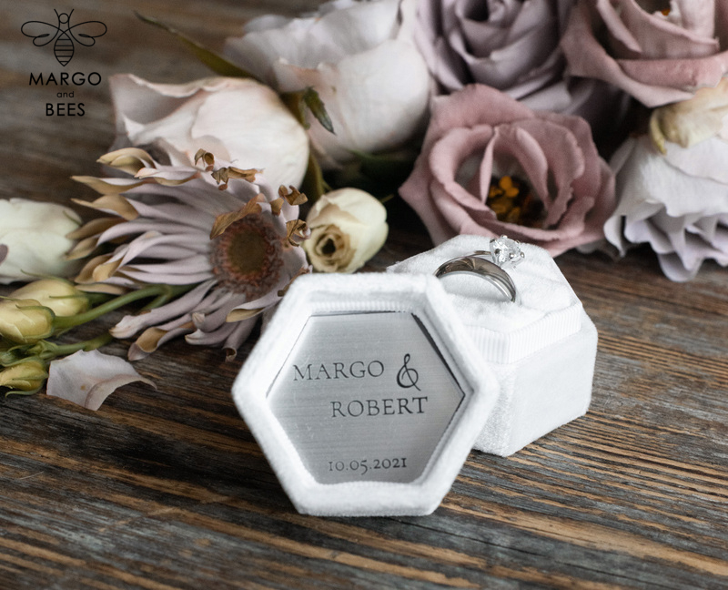 Velvet wedding bearers, Cream glam wedding ring box  • handmade ring bearer box • velvet luxury ring box-5