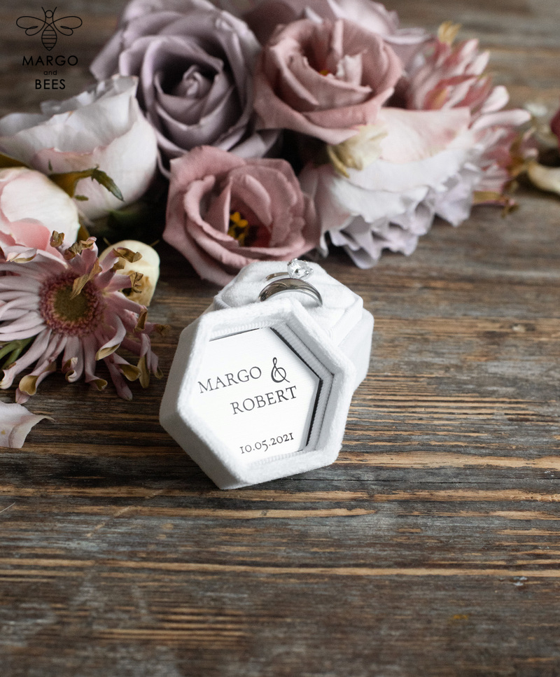 Velvet wedding bearers, Cream glam wedding ring box  • handmade ring bearer box • velvet luxury ring box-0