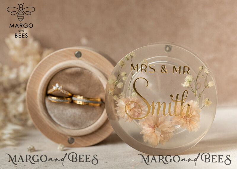 Boho Epoxy Wedding Ring Boxes: Wood Resin Flowers Marriage Proposal Ring Box-11