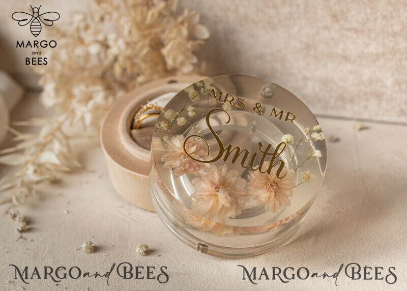 Boho Epoxy Wedding Ring Boxes: Wood Resin Flowers Marriage Proposal Ring Box-13