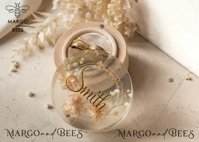 Boho Epoxy Wedding Ring Boxes: Wood Resin Flowers Marriage Proposal Ring Box-14