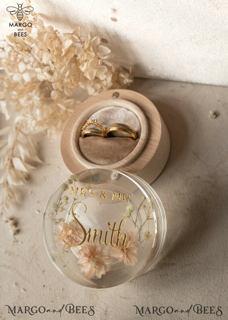 Boho Epoxy Wedding Ring Boxes: Wood Resin Flowers Marriage Proposal Ring Box-17