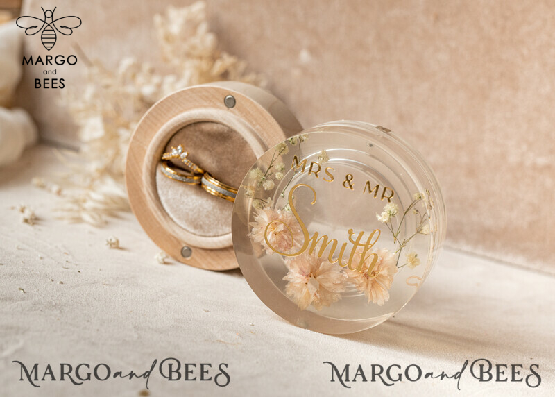 Boho Epoxy Wedding Ring Boxes: Wood Resin Flowers Marriage Proposal Ring Box-9