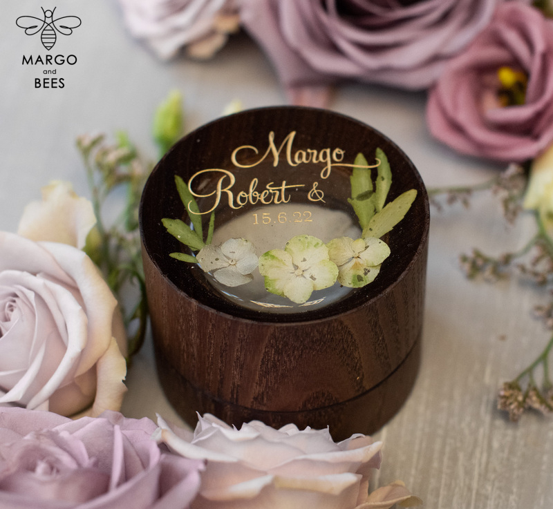 Handmade wedding ring box • Real Flowers ring bearer box • wood luxury ring box-3
