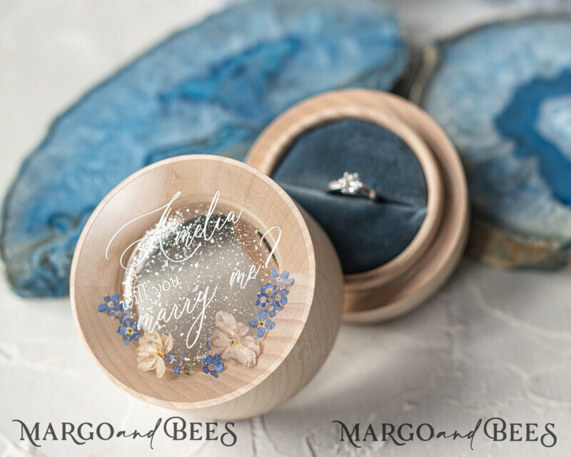 Luxury Resin Wedding Ring Box, Minimalistic Engraved Real Flower Ring Box-3