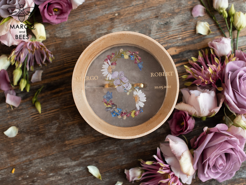 Handmade wedding ring box • Real Flowers ring bearer box • wood luxury ring box-5
