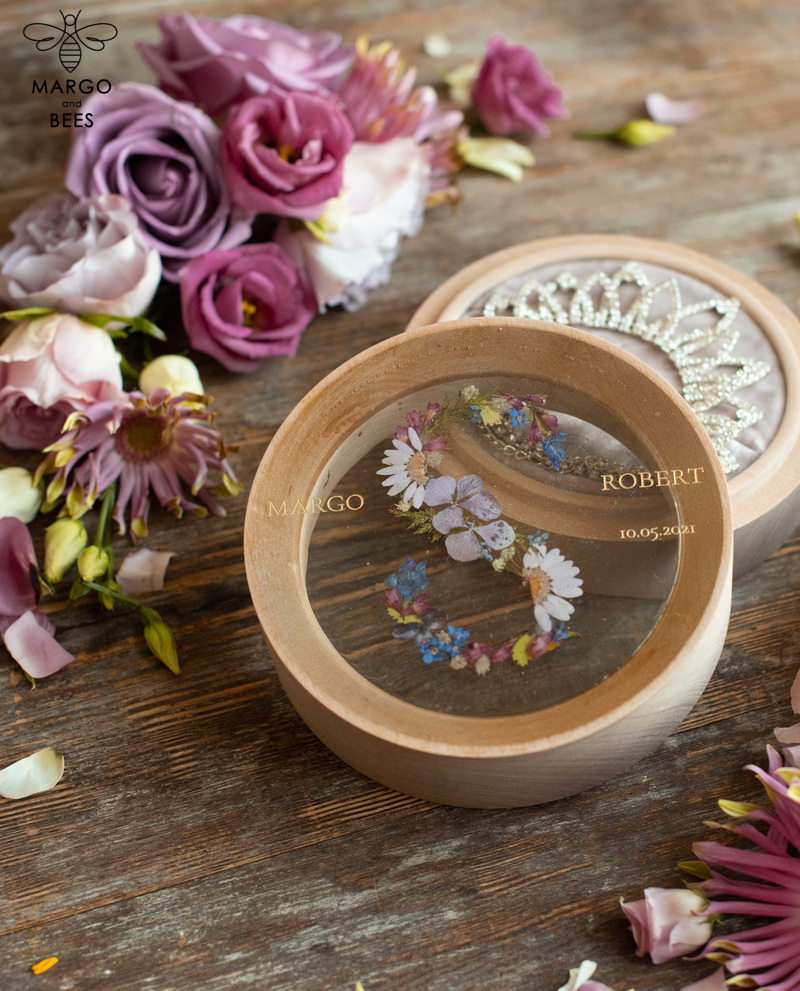 Handmade wedding ring box • Real Flowers ring bearer box • wood luxury ring box-8
