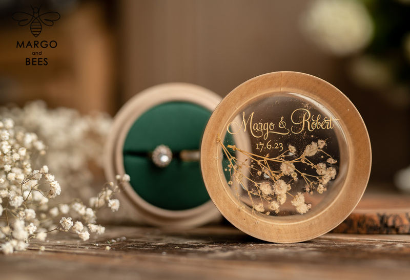 Handmade wedding ring box • Real Flowers ring bearer box • wood luxury ring box-1