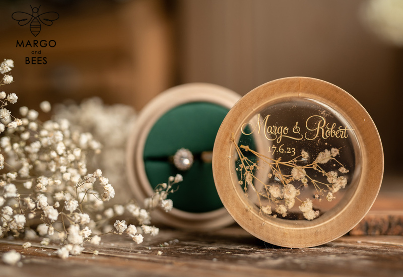 Handmade wedding ring box • Real Flowers ring bearer box • wood luxury ring box-17