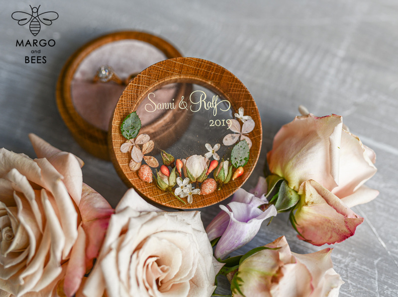 Handmade wedding ring box • Real Flowers ring bearer box • wood luxury ring box-16