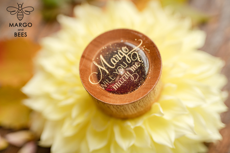 wooden wedding ring box  • rustic ring bearer box • real flowers in resin luxury ring box-11