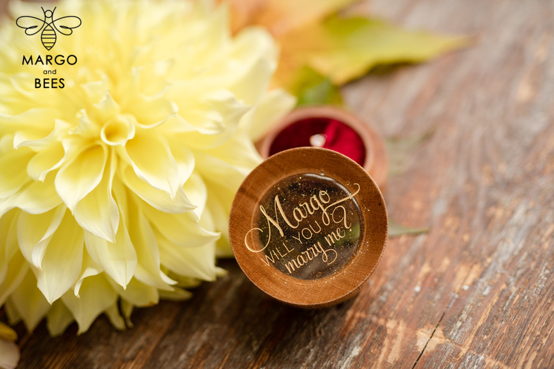 wooden wedding ring box  • rustic ring bearer box • real flowers in resin luxury ring box-15
