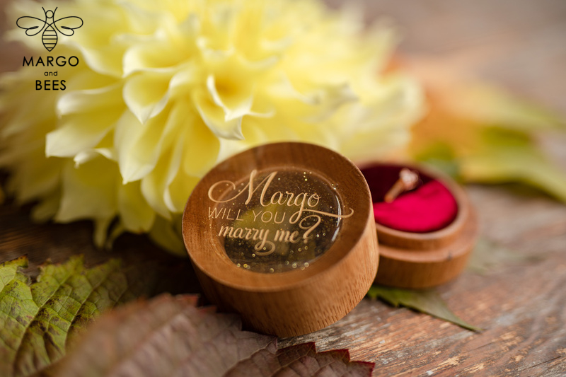 wooden wedding ring box  • rustic ring bearer box • real flowers in resin luxury ring box-18