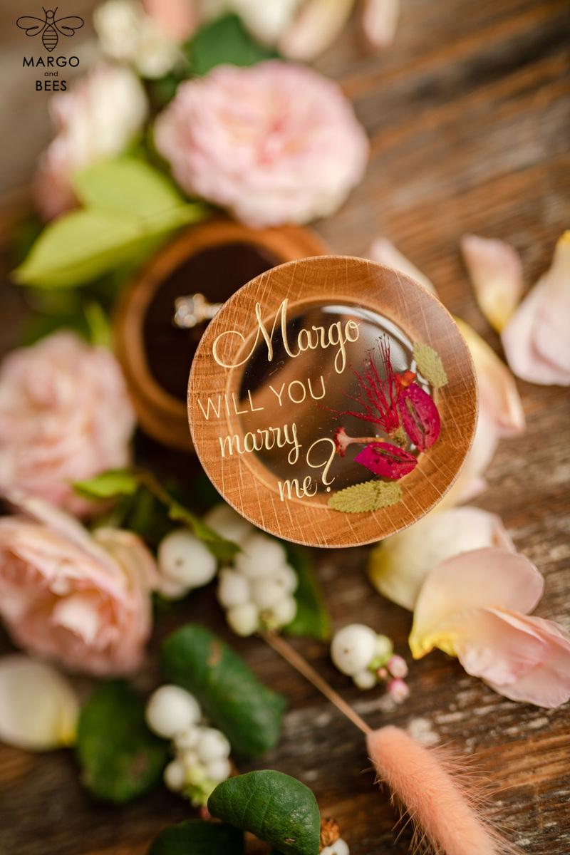 wooden wedding ring box  • rustic ring bearer box • real flowers in resin luxury ring box-7