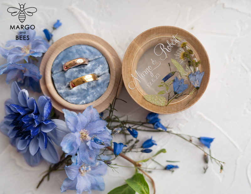 wooden wedding ring box  • rustic ring bearer box • real flowers in resin luxury ring box-10