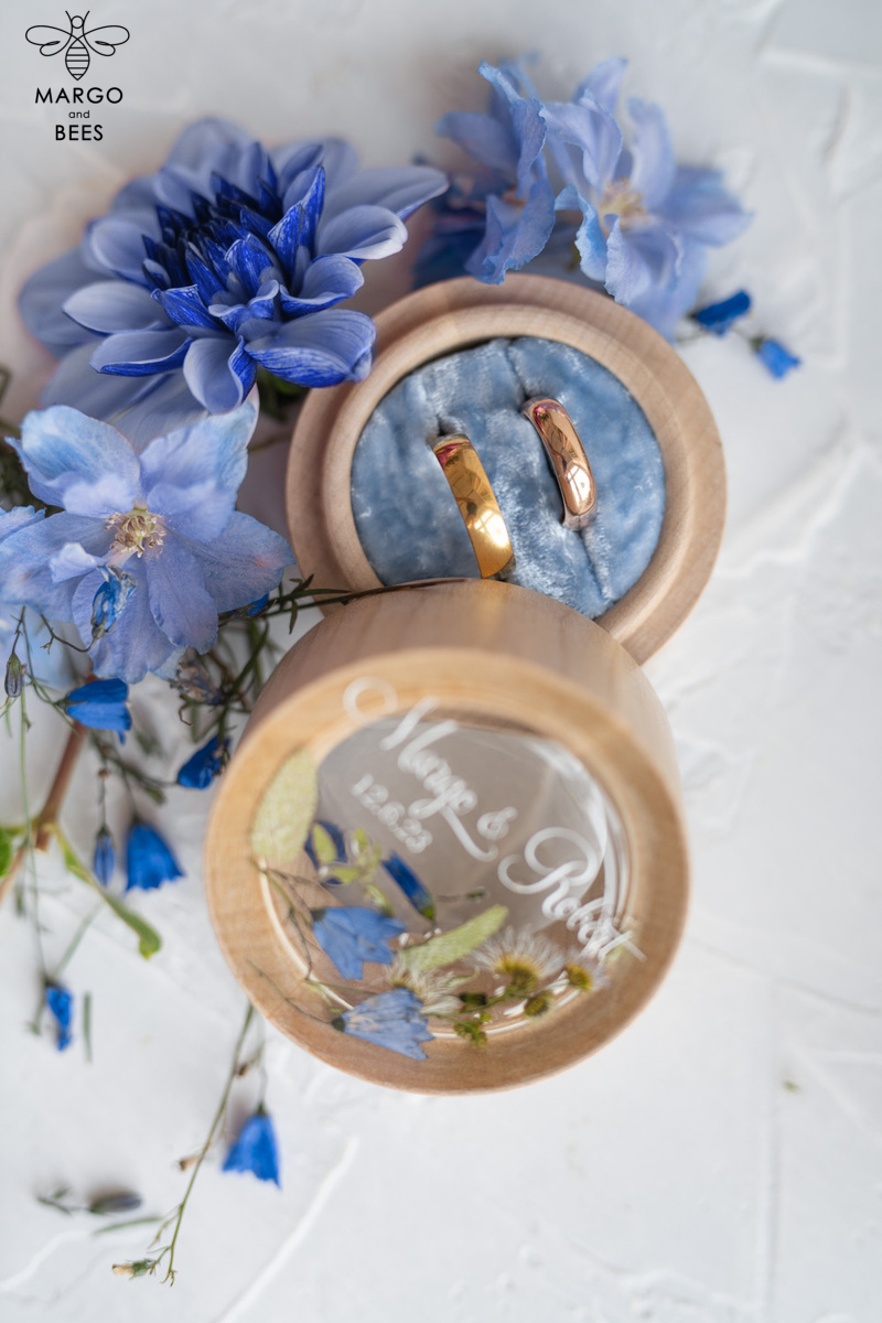 wooden wedding ring box  • rustic ring bearer box • real flowers in resin luxury ring box-13