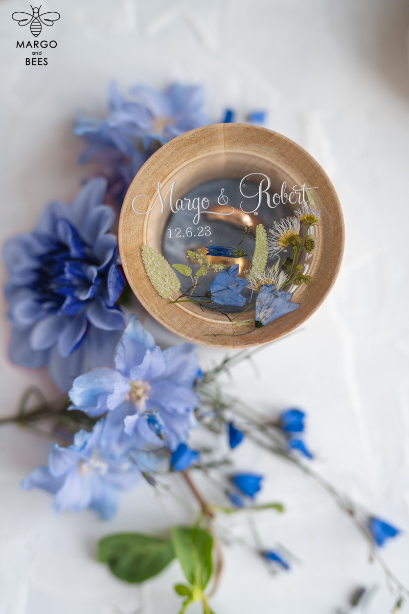 wooden wedding ring box  • rustic ring bearer box • real flowers in resin luxury ring box-15