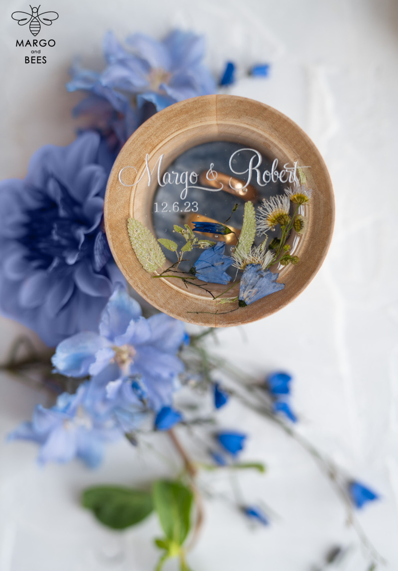 wooden wedding ring box  • rustic ring bearer box • real flowers in resin luxury ring box-17