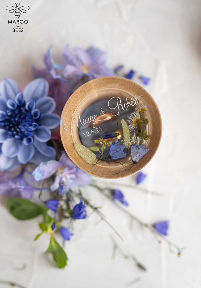 wooden wedding ring box  • rustic ring bearer box • real flowers in resin luxury ring box-3
