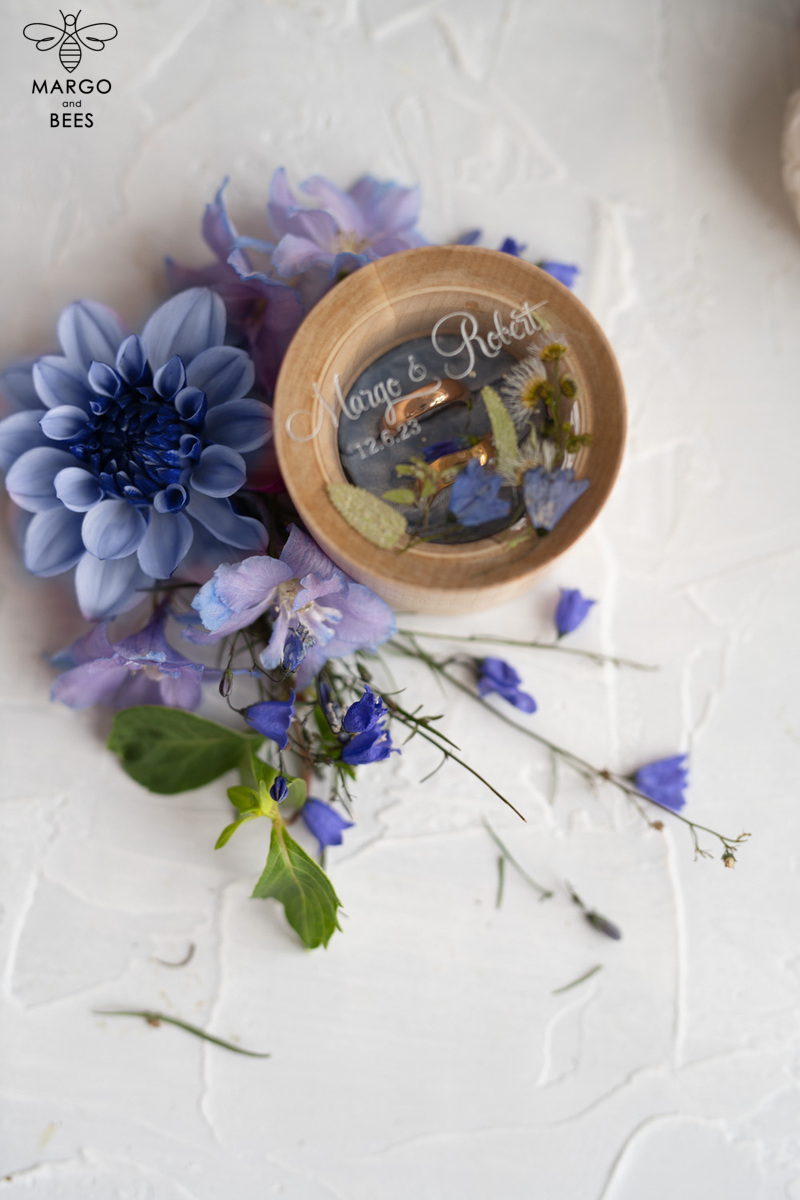 wooden wedding ring box  • rustic ring bearer box • real flowers in resin luxury ring box-4
