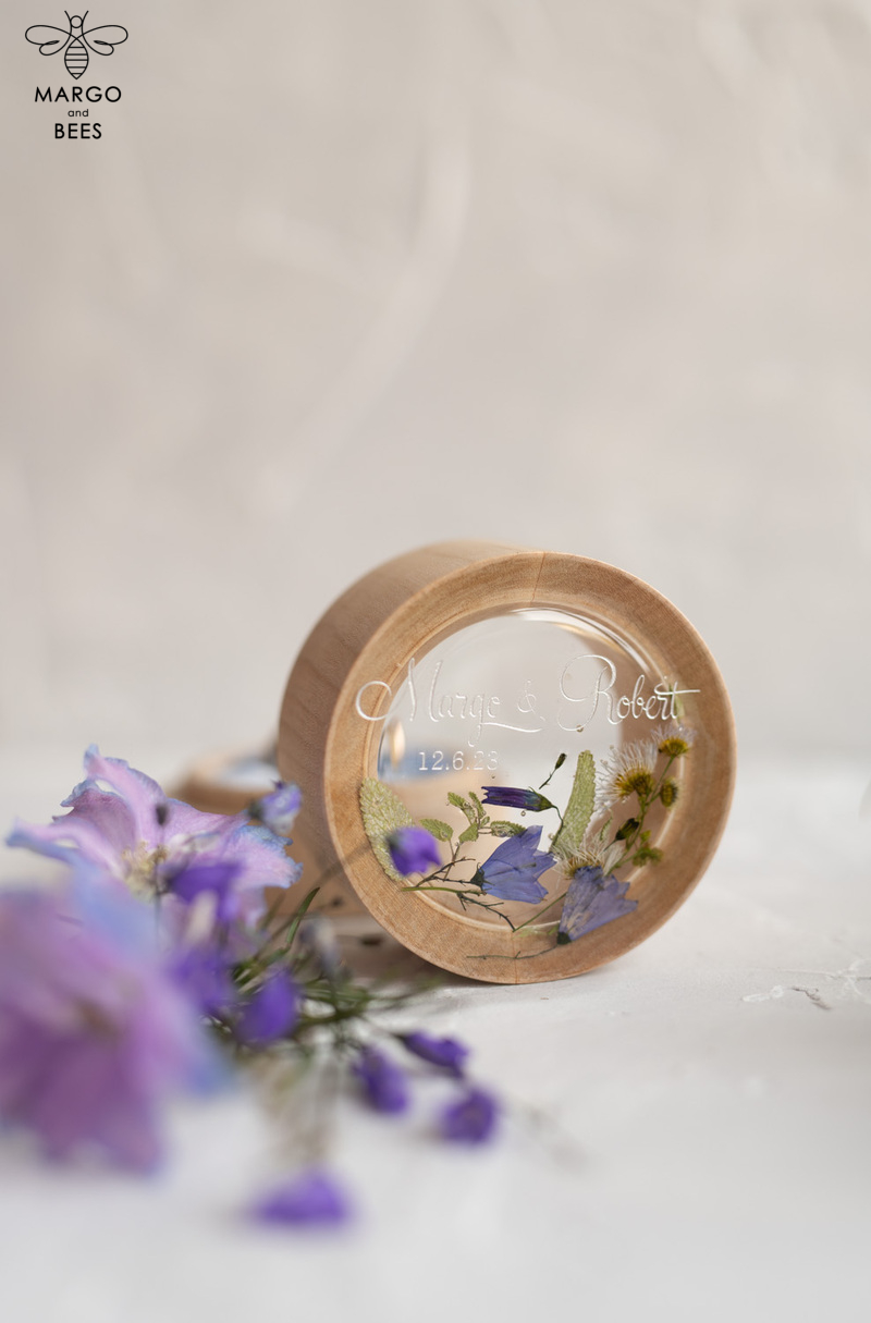 wooden wedding ring box  • rustic ring bearer box • real flowers in resin luxury ring box-7