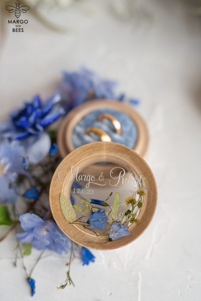 wooden wedding ring box  • rustic ring bearer box • real flowers in resin luxury ring box-9