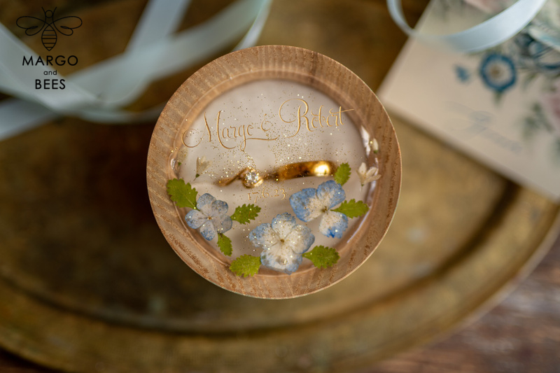 Handmade wedding ring box • Real Flowers ring bearer box • wood luxury ring box-5