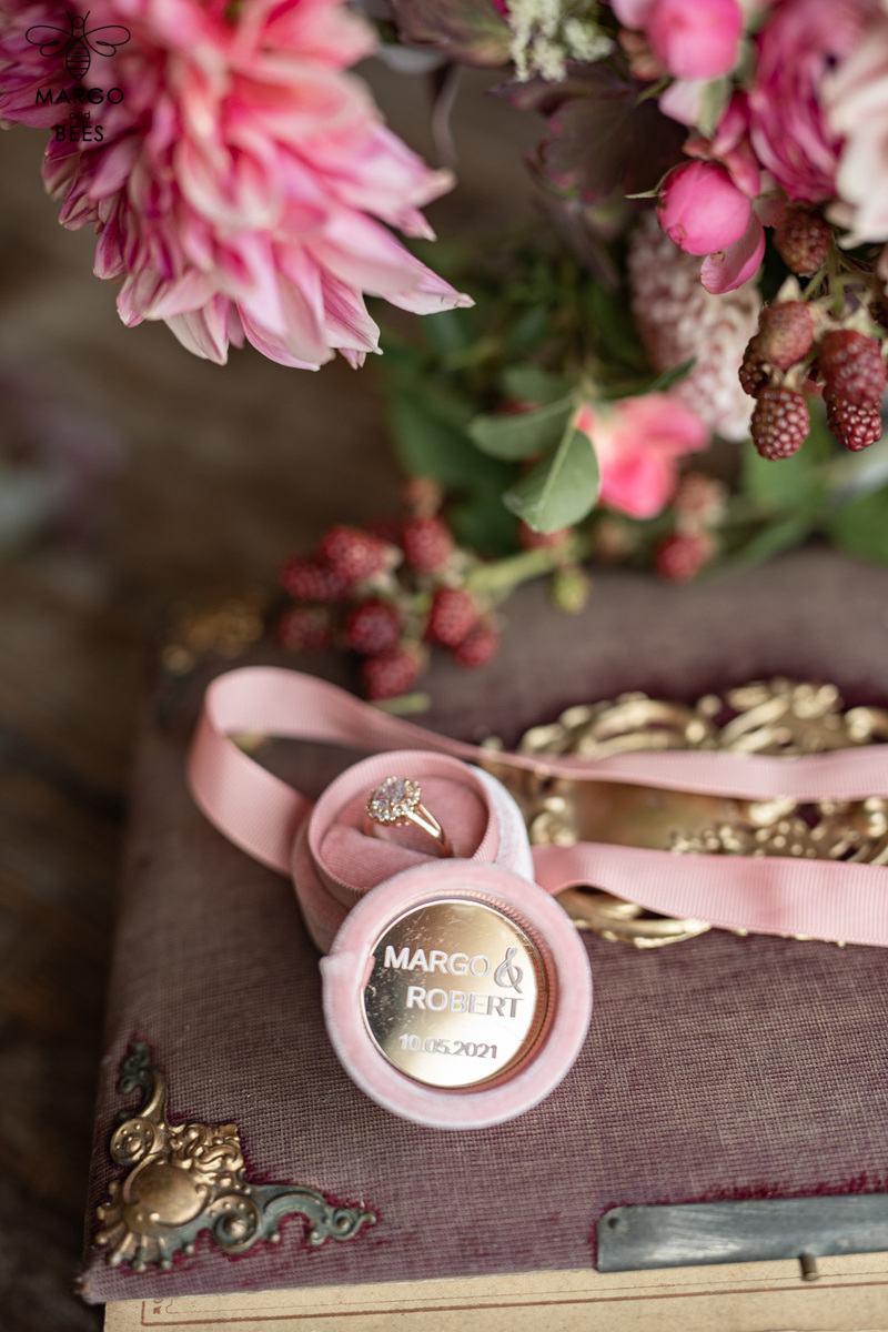Velvet ring box, Handmade wedding ring box • Pink Velvet ring bearer box • Velvet blush luxury ring box-1