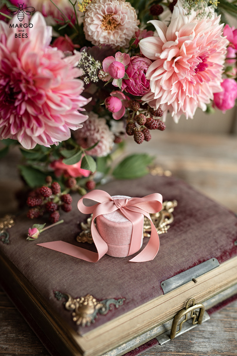 Velvet ring box, Handmade wedding ring box • Pink Velvet ring bearer box • Velvet blush luxury ring box-2