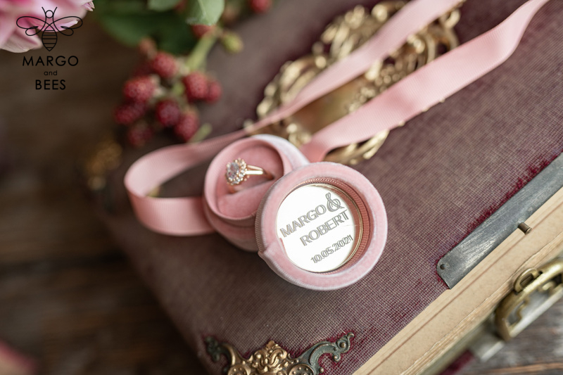 Velvet ring box, Handmade wedding ring box • Pink Velvet ring bearer box • Velvet blush luxury ring box-3