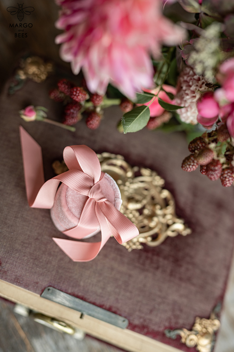 Velvet ring box, Handmade wedding ring box • Pink Velvet ring bearer box • Velvet blush luxury ring box-4