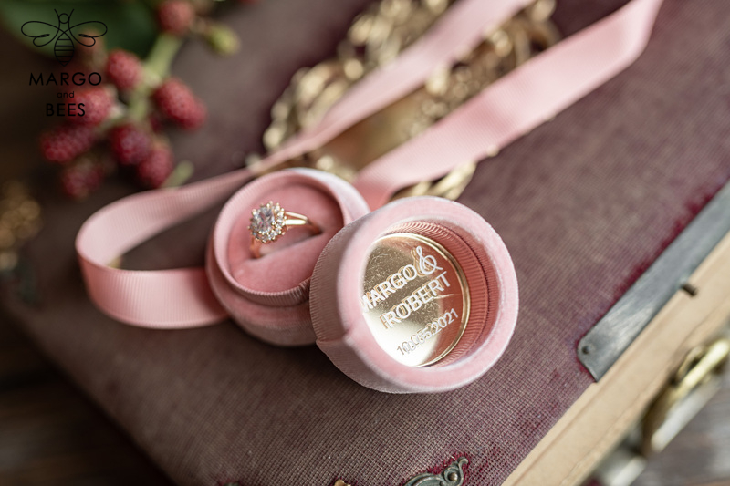 Velvet ring box, Handmade wedding ring box • Pink Velvet ring bearer box • Velvet blush luxury ring box-5