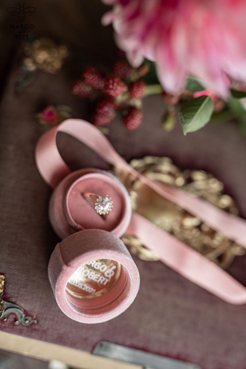 Velvet ring box, Handmade wedding ring box • Pink Velvet ring bearer box • Velvet blush luxury ring box-7