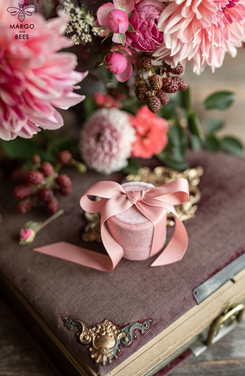 Velvet ring box, Handmade wedding ring box • Pink Velvet ring bearer box • Velvet blush luxury ring box-9