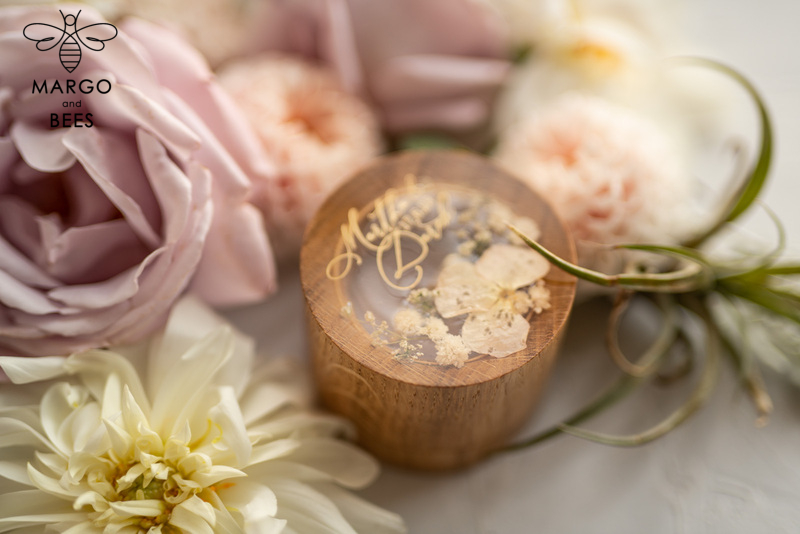 wood wedding ring box  • rustic wedding rings box • real flowers in resin luxury ring box-10