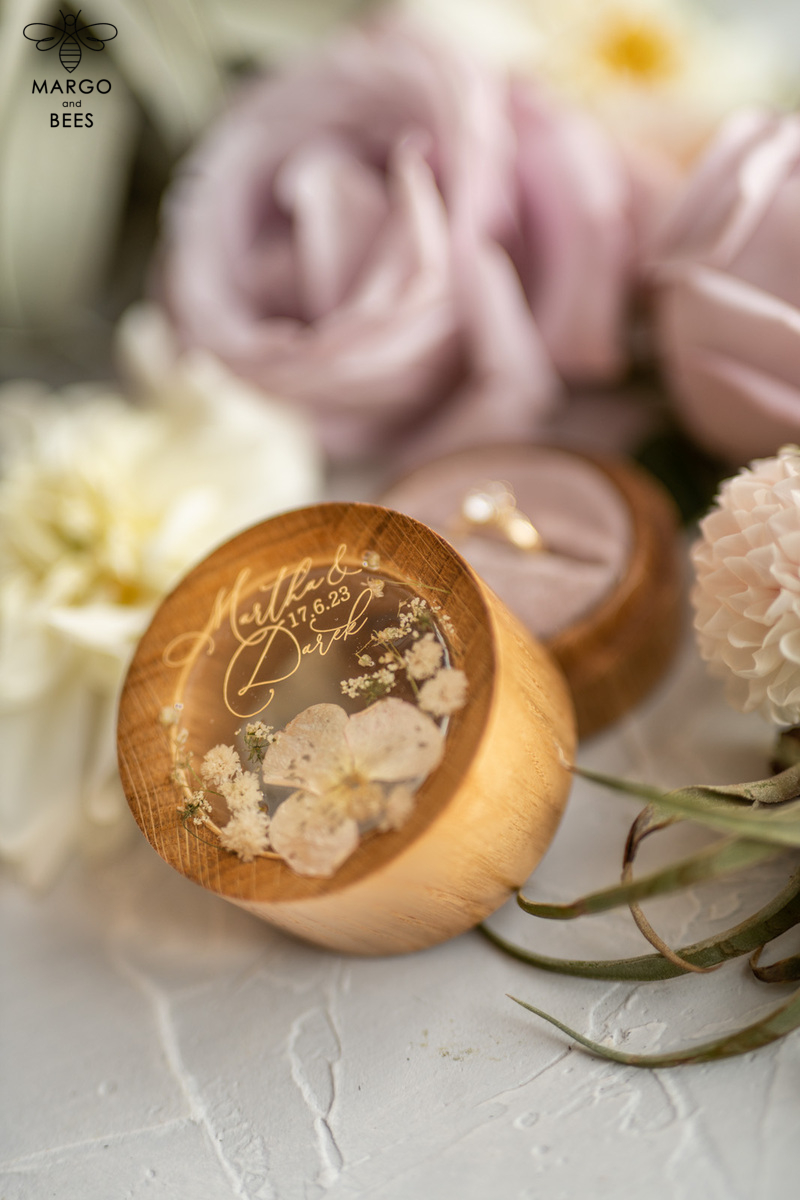 wood wedding ring box  • rustic wedding rings box • real flowers in resin luxury ring box-5