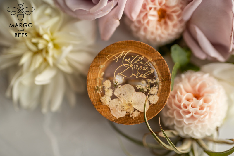 wood wedding ring box  • rustic wedding rings box • real flowers in resin luxury ring box-6