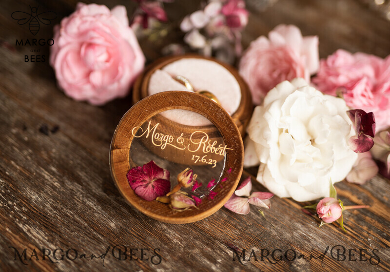 Handmade wedding ring box • Real Flowers ring bearer box • wood luxury ring box-12