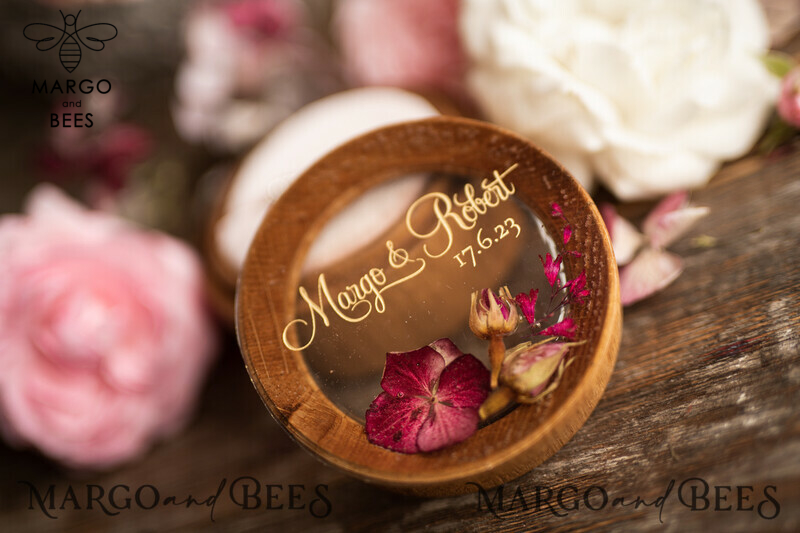 Handmade wedding ring box • Real Flowers ring bearer box • wood luxury ring box-14