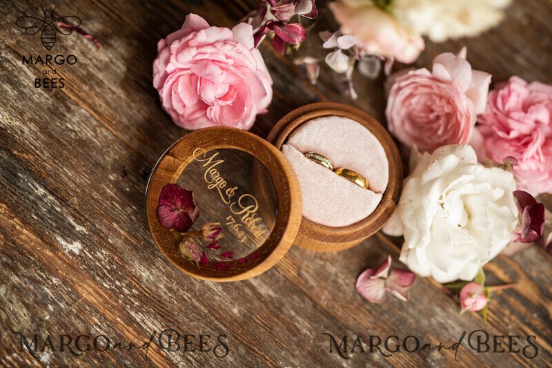 Handmade wedding ring box • Real Flowers ring bearer box • wood luxury ring box-20