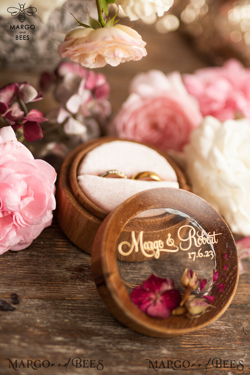 Handmade wedding ring box • Real Flowers ring bearer box • wood luxury ring box-7