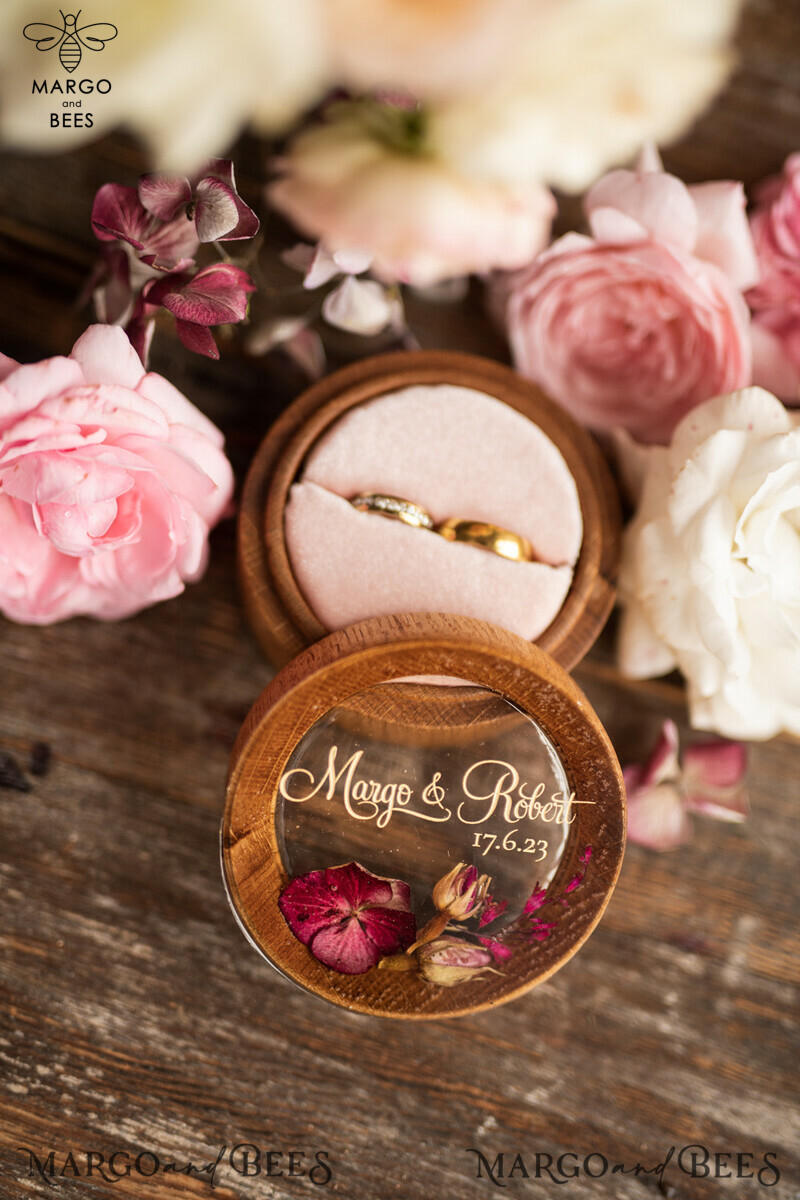 Handmade wedding ring box • Real Flowers ring bearer box • wood luxury ring box-8