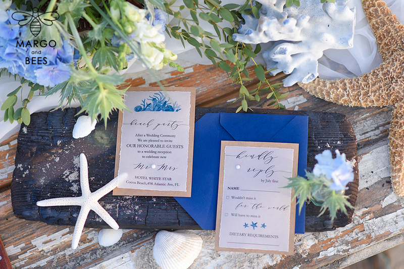 Beach Wedding invitations Navy Wedding Invites destination wedding Cards with vellum and pearls-2